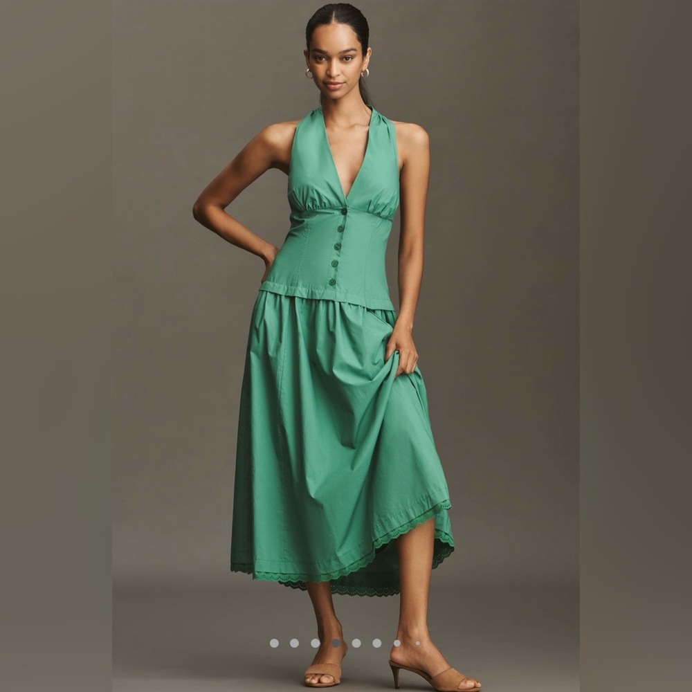 Maeve halter v neck drop waist midi dress - Picture 5 of 14